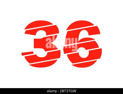 Moderne Vektorgrafiken In Rot Mit 36 Nummern. Numeral Vector Trendy Flat Line Style. Vector Elements Illustration Template für Web Design oder Greeti Stock Vektor