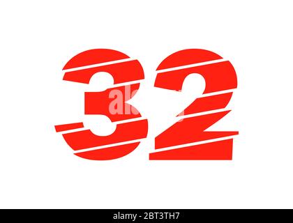 Moderne Vektorgrafiken In Rot Mit 32 Nummern. Numeral Vector Trendy Flat Line Style. Vector Elements Illustration Template für Web Design oder Greeti Stock Vektor