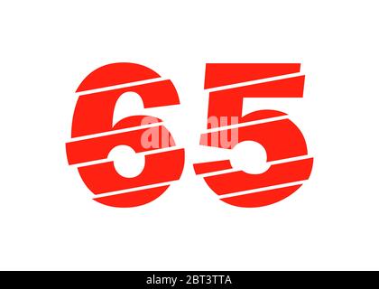 Moderne Vektorgrafiken In Rot Mit 65 Nummern. Numeral Vector Trendy Flat Line Style. Vector Elements Illustration Template für Web Design oder Greeti Stock Vektor