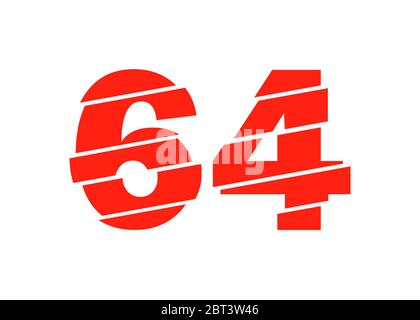 Moderne Vektorgrafiken In Rot Mit 64 Nummern. Numeral Vector Trendy Flat Line Style. Vector Elements Illustration Template für Web Design oder Greeti Stock Vektor