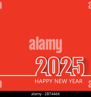 Frohes neues Jahr 2025 Moderne Linie Design-Vorlage isoliert auf rotem Hintergrund. Modernes Design für Kalender, Einladungen, Grußkarten, Feiertage Flyer o Stock Vektor