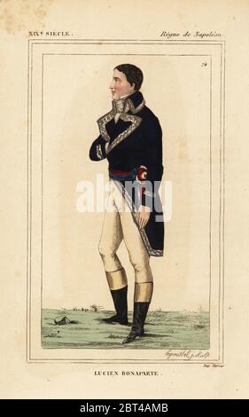 Lucien Bonaparte, Prinz von Canino und Musignano, jüngerer Bruder von Napoleon 1775-1840. Papierkörbe Lithographie von Legenissel von Le Bibliophile Jakob aka Paul Lacroix's Kostüme Historiques de la France (Historische Kostüme von Frankreich), Verwaltung de Librairie, Paris, 1852. Stockfoto