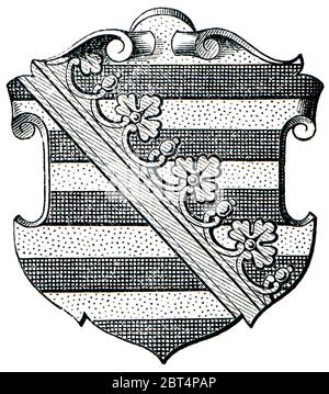 Sachsen, Preußen, Provinz, reich, Gravur, historisch, antik, schwarz, Stockfoto