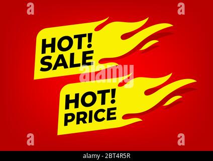 Heißer Verkauf und heiße Preis Feuer Etiketten. Stock Vektor