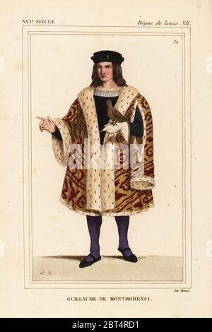 Guillaume de Montmorency, Herr von Chantilly, General des Finances du Roi, Sohn von Jean II Baron Montmorency, 1453-1531. Papierkörbe Lithographie von Leopold Massard nach einer Miniatur, die den Hof Ludwigs XII. in Roger de Gaignieres' portfolio VII 140 von Le Bibliophile Jakob aka Paul Lacroix's Kostüme Historiques de la France (Historische Kostüme von Frankreich), Verwaltung de Librairie, Paris, 1852. Stockfoto