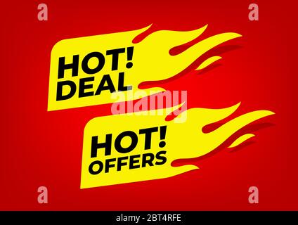 Hot Deal und Hot bietet Feueretiketten an. Stock Vektor