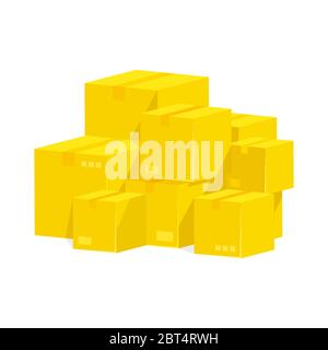 Stapel von gestapelten versiegelten Waren gelben Kartons. Stock Vektor