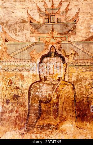 Bunte Wandmalerei/Wandmalerei Im Sulamani-Tempel, Bagan, Mandalay Region, Myanmar. Stockfoto