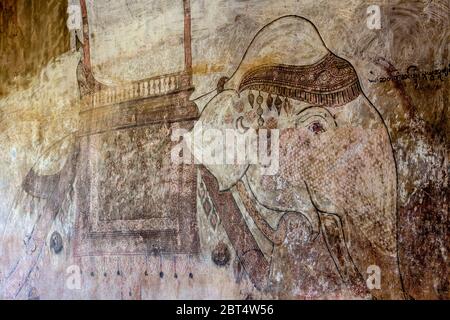 Wandmalerei/Wandmalerei im Sulamani-Tempel, Bagan, Mandalay Region, Myanmar. Stockfoto