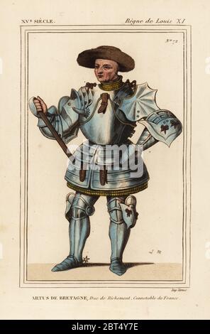 Arthur III Herzog von Bretagne, Graf von Richmond, Artus de Bretagne, duc de Richemont, connetable de France 1393-1458. Papierkörbe Lithographie von Leopold Massard nach einem Portrait in Roger de Gaignieres' portfolio VI 48 von Le Bibliophile Jakob aka Paul Lacroix's Kostüme Historiques de la France (Historische Kostüme von Frankreich), Verwaltung de Librairie, Paris, 1852. Stockfoto
