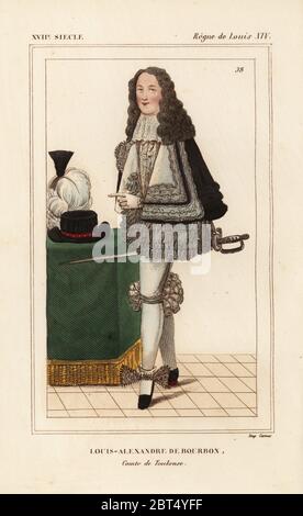 Louis-Alexandre de Bourbon, Comte de Toulouse, 1678-1737. Handkolorierte Lithographie nach einem Porträt in Roger de Gaignieres' Galeriemappe X 68 aus Le bibliophile Jacob aka Paul Lacroix's Costumes Historiques de la France (Historische Kostüme Frankreichs), Administration de Librairie, Paris, 1852. Stockfoto