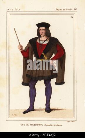 Gui de Rochefort, Chancelier de France, 1447-1507. Papierkörbe Lithographie von Leopold Massard nach einer Miniatur der Hof Ludwigs XII. in Roger de Gaignieres' portfolio VII 139 von Le Bibliophile Jakob aka Paul Lacroix's Kostüme Historiques de la France (Historische Kostüme von Frankreich), Verwaltung de Librairie, Paris, 1852. Stockfoto