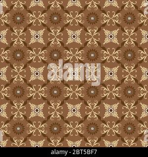 Schöne Blumenmotive auf Kawung Batik Design mit mocca braun Farbe Stock Vektor