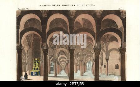 Innenraum der Moschee in Cordoba, Spanien, 18. Interno della moschea di Cordova. Papierkörbe Kupferstich von Corsi nach Giulio Ferrario in seine Kostüme Antike und Moderne der Völker der Welt, Il Kostüm Antico e Moderne o Geschichte, Florenz, 1829. Stockfoto
