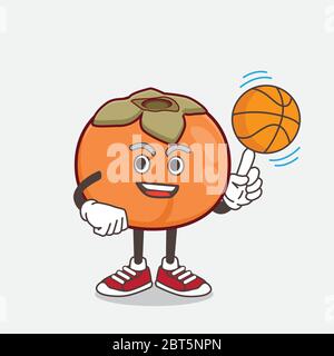 Eine Illustration von Persimmon Obst Cartoon Maskottchen Charakter mit einem Basketball Stock Vektor