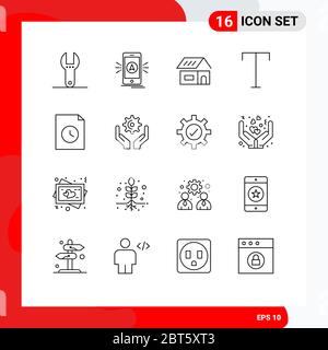 Piktogramm Set von 16 einfachen Umrissen von Geschichte, Dokument, Gebäude, Stil, Familie editierbare Vektor-Design-Elemente Stock Vektor