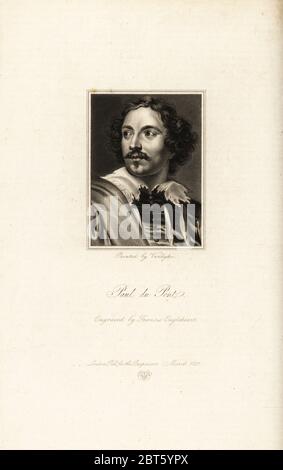 Porträt des flämischen Kupferstechers und Malers Paulus Pontius, 1603-1658. Paul du Pont. Stahlstich von Francis Engleheart nach einem Porträt von Anthony van Dyck aus Edward Walmsleys Physiognomical Portraits, One Hundred Distinguished Characters, John Major, London, 1821. Stockfoto