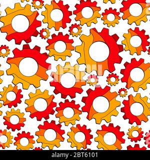 Zahnräder (Сogwheels). Nahtloses Muster. Rote und orange Farben. Vektorgrafik für Hintergrund. Stock Vektor