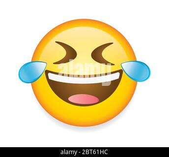 Hochwertiges Emoticon auf weißem Hintergrund. Lachende Emoji mit Tränen und geschlossenen Augen. Gelbe Gesicht Emoji Lachen Vektor-Illustration. Stock Vektor