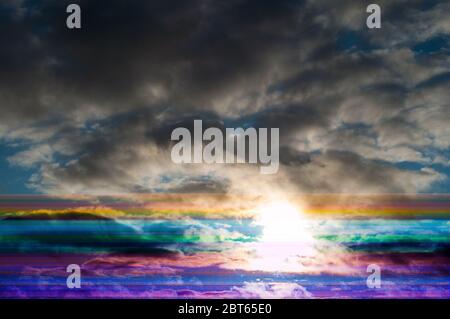 Beschädigtes Digitalbild. Digitale Störung Bild Hintergrund, digitale Fehler auf dem Bildschirm Stockfoto