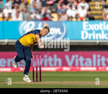 Jamie Porter Bowling für die Essex Eagles gegen Derbyshire Falcons in der Vitality Blast Finaltag 21. September 2019 Stockfoto