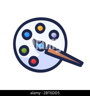 Hand gezeichnete Palette mit Farben und Pinsel isoliert auf weißem Hintergrund. Vektorgrafik. Symbol „Doodle“ Stock Vektor