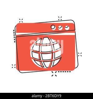 Website Domain-Symbol im Comic-Stil. Globale Internet-Adresse Cartoon Vektor Illustration auf weißem Hintergrund isoliert. Server-Splash-Effekt für Unternehmensunternehmen Stock Vektor