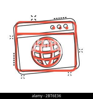 Website Domain-Symbol im Comic-Stil. Globale Internet-Adresse Cartoon Vektor Illustration auf weißem Hintergrund isoliert. Server-Splash-Effekt für Unternehmensunternehmen Stock Vektor
