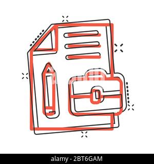Dokumentnotiz mit Stiftsymbol im Comic-Stil. Papier Blatt Bleistift und Aktentasche Cartoon Vektor-Illustration auf weißem Hintergrund. Notizblock Dokument Splash Stock Vektor