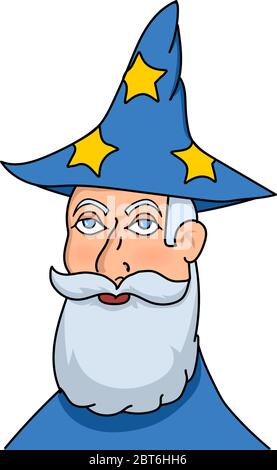 Astrologe bärtigen alten Mann im Cartoon-Stil. Darstellung des Zeichenvektors. Stock Vektor