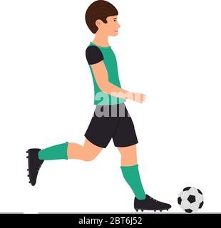 Mann spielt Fußball, Fußballspieler, Mann tritt ein Fußball Vektor-Illustration in Cartoon-Stil. Stock Vektor