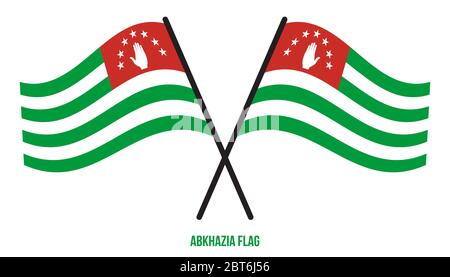 Zwei Gekreuzte Winkende Abchasien-Flagge Auf Isoliertem Weißem Hintergrund. Abchasien Flagge Vektor Illustration. Stock Vektor