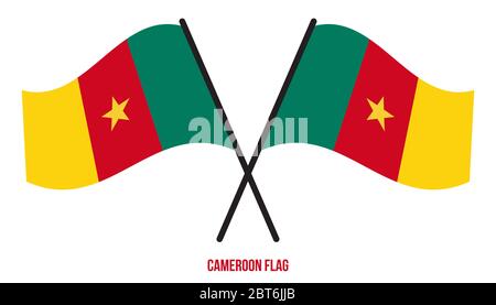 Zwei Gekreuzte Winkende Kamerun-Flagge Auf Isoliertem Weißem Hintergrund. Kamerun Flagge Vektor Illustration. Stock Vektor