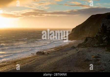 St Ninian's Beach in der Abenddämmerung, Whithorn, Machars Coast, Galloway Stockfoto