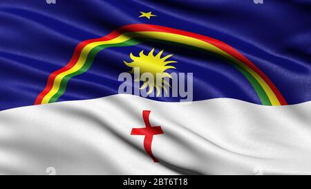 3D-Darstellung der brasilianischen Staatsflagge von Pernambuco, die im Wind winkt. Stockfoto