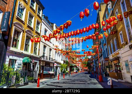 21. Mai 2020, London, UK - Straßen von Chinatown im Zentrum Londons während der Sperrung des Coronavirus-Ausbruchs leer Stockfoto