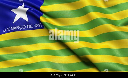 3D-Darstellung der brasilianischen Staatsflagge von Piaui winkend im Wind. Stockfoto