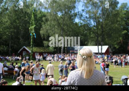 Die traditionelle schwedische Mittsommerfeier in Schweden hieß Midsommar Stockfoto