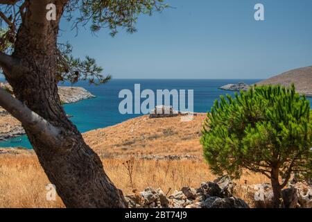 Orakel von Poseidon am Kap Matapan (Kap Tenaro) am südlichsten Punkt des griechischen Festlands Stockfoto