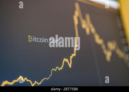 10.18.2018 - Budapest Financial Growth Concept mit goldener Bitcoins-Leiter auf Forex-Chart-Hintergrund. Foto (neues virtuelles Geld) Stockfoto