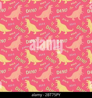 Dino Nahtloses Muster, Nette Cartoon Hand Gezeichnet Dinosaurier Doodles Vektor Illustration. Stock Vektor