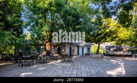 Das Dorf Monodendri, eines der schönsten malerischen Dörfer im bergigen Griechenland. Gelegen in Zagori Region, Ioannina, Epirus, Griechenland, Europa. Stockfoto