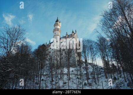 Alte europäische Burg im Winter. Schloss Neuschwanstein, Deutschland Stockfoto