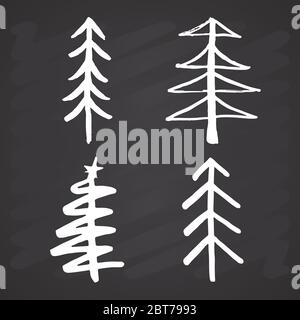 Weihnachtsbaum handgezeichneten Set. Kiefer Bäume Sammlung Vektor Illustration auf Tafel Hintergrund. Stock Vektor