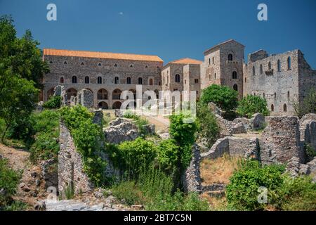 Mystras, Griechenland. Der Despot Palast, einen alten Bewohner des Despotate von Morea Stockfoto