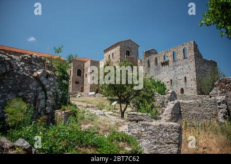 Mystras, Griechenland. Der Despot Palast, einen alten Bewohner des Despotate von Morea Stockfoto