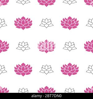 Lotusblume Nahtloses Muster, Hand gezeichnetes Doodle Hintergrund. Vektorgrafik. Stock Vektor