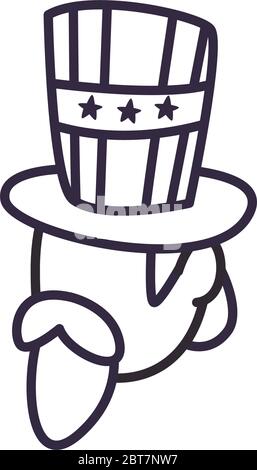 Onkel sam mit usa Hut Linie Stil Icon Design, Vereinigte Staaten Unabhängigkeit Tag und nationales Thema Vektor-Illustration Stock Vektor