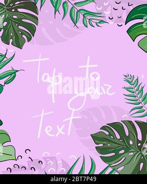 Vektor-Illustration von Palmblättern auf rosa Hintergrund. Palmenblatt mit exotischen Bäumen Stock Vektor