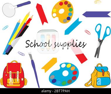 Vektorgrafik von zurück zur Schule mit Schulbedarf Stock Vektor
